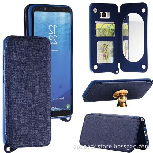 2018 fashion Wallet leather cellphone cases with mirror for Iphone ,samsung S6,S6P,S8,S8P with auto focus